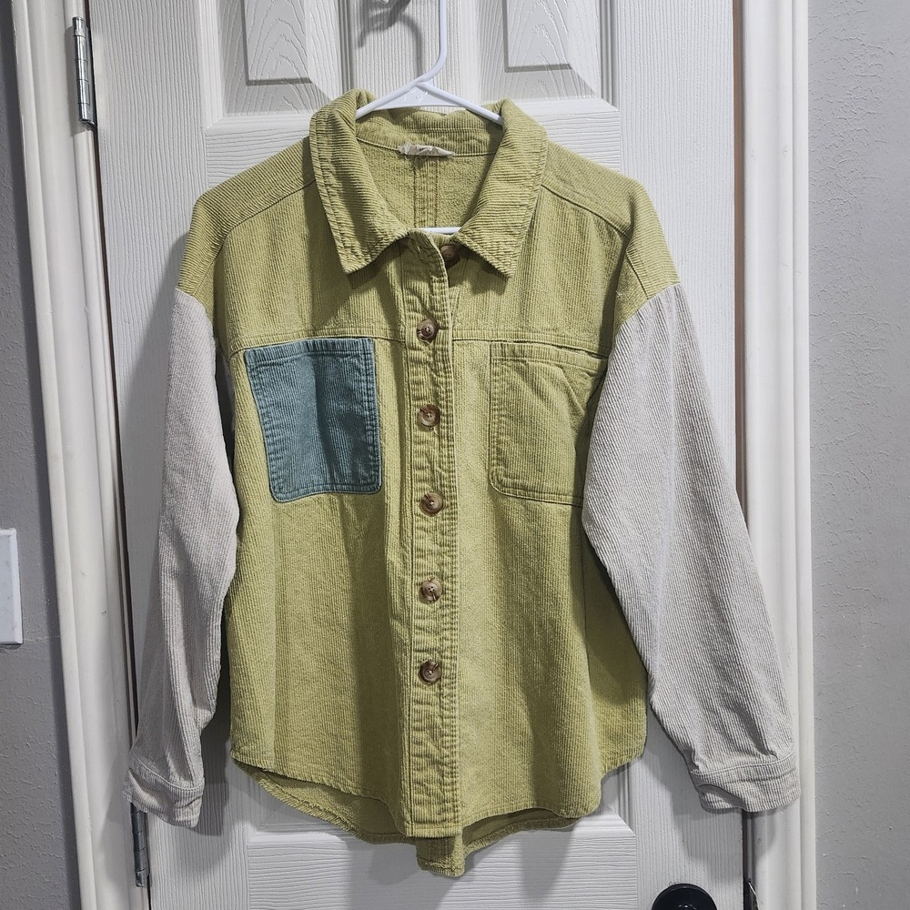 LA Hearts Corduroy Shacket‎ XS/S Chartreuse Green Colorblock Button Jacket - Picture 4 of 13
